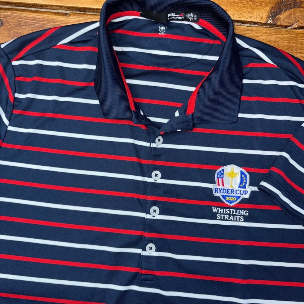 RLX Ralph Lauren Polo Shirt Women XL Ryder Cup 2020 Whistling Straits Striped